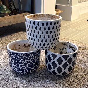 Set of 3 Navy & White Patterned Ceramic Planters